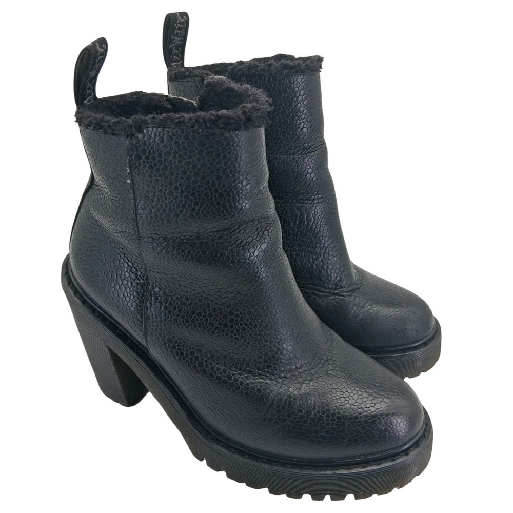 Dr. Martens Magdalena FL Boots Womens Size 5 36 Black Leather Ankle Zip Lug Sole